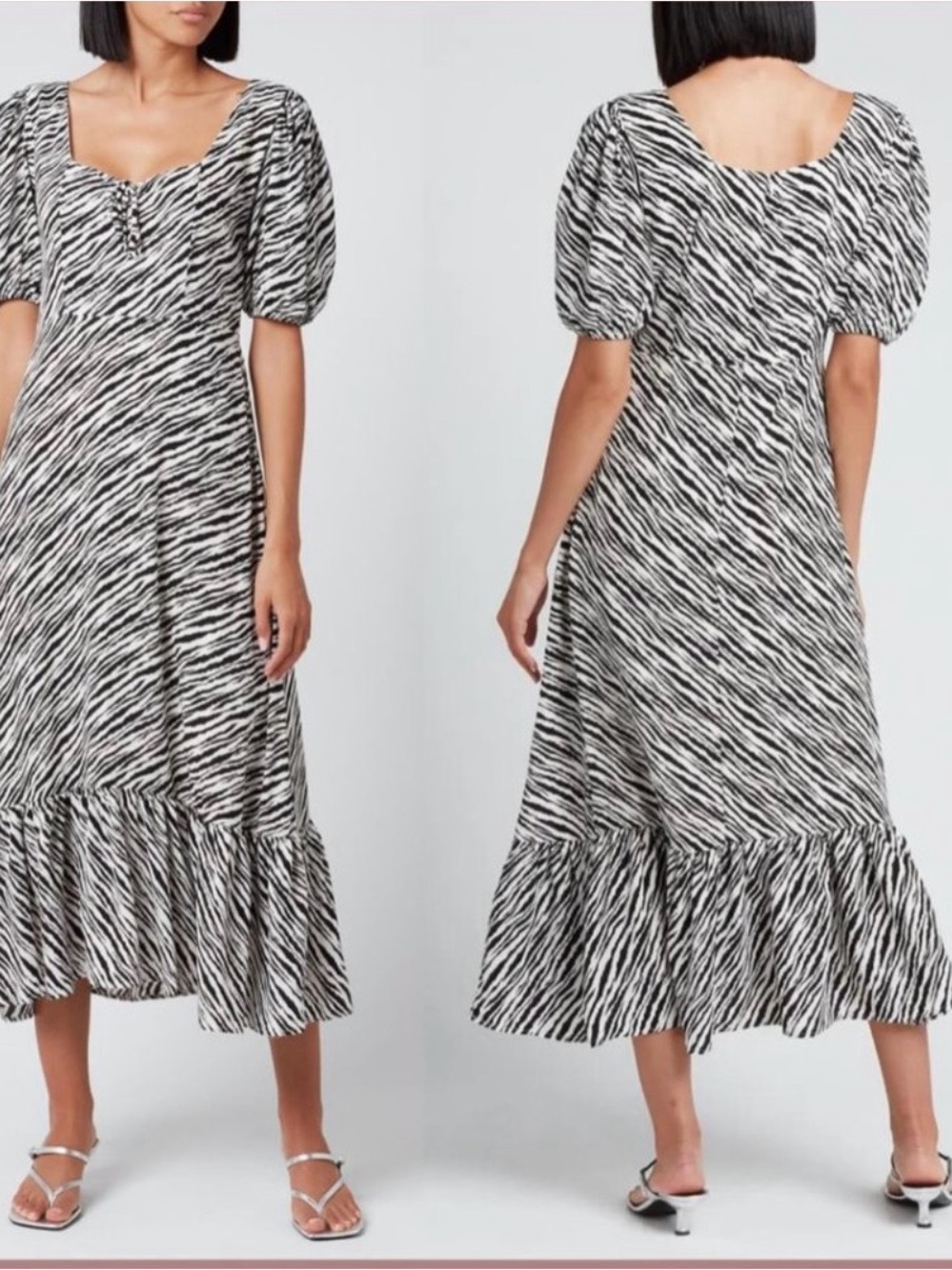 NWT Faithfull the Brand size 10 Gabriella Midi Dress in Blance Animal Print 5734